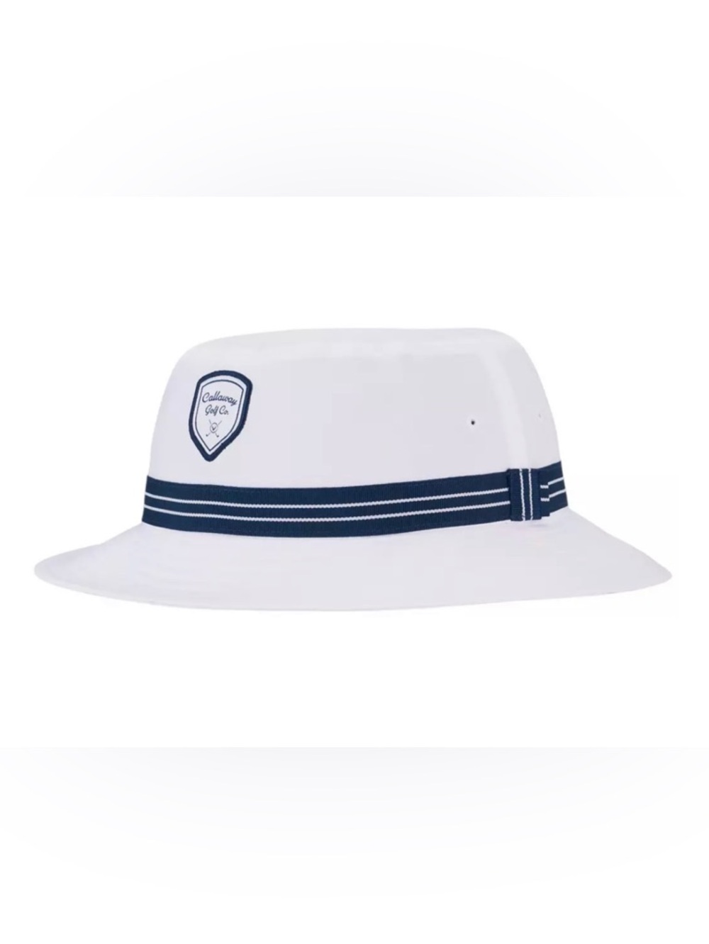 Callaway White Bucket Hat with Navy Stripe